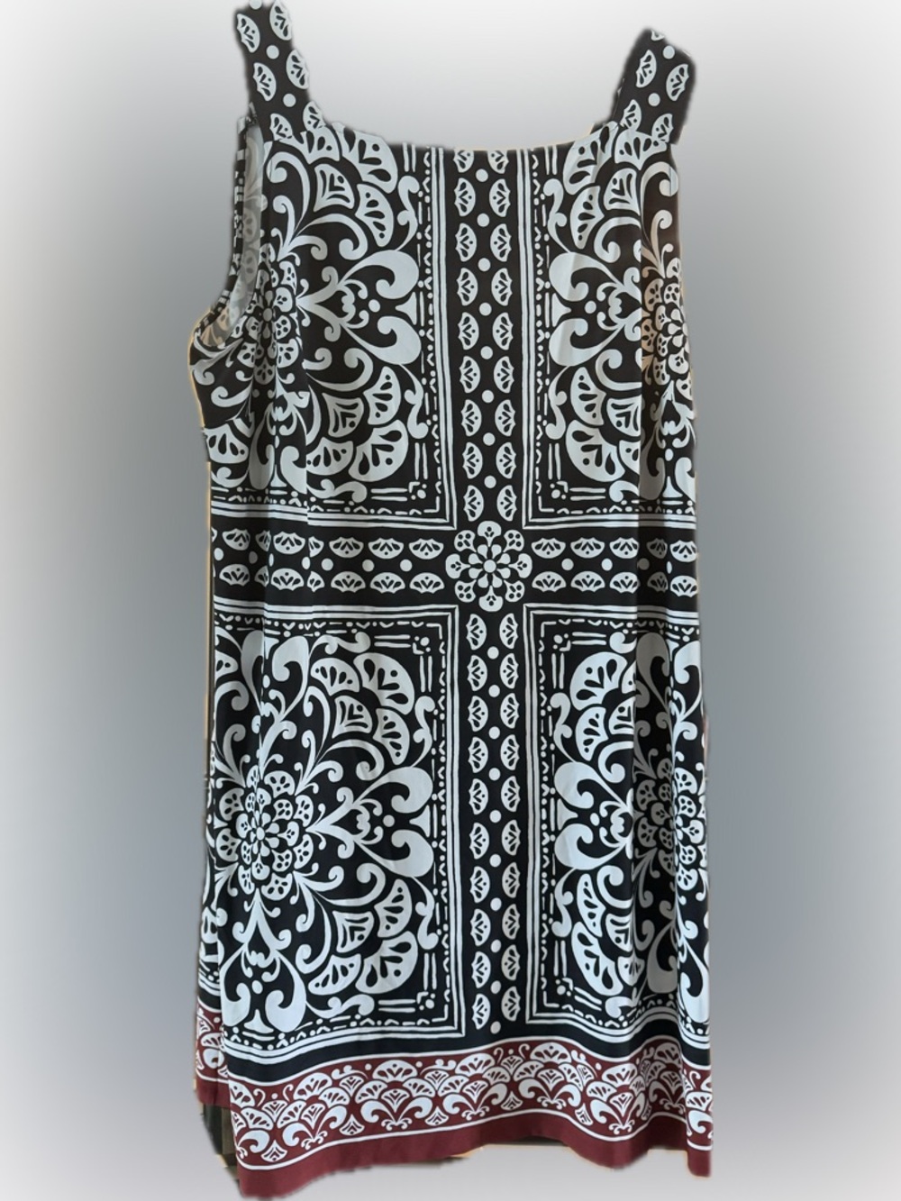 Black & White Printed Tank Dress with Burgundy border